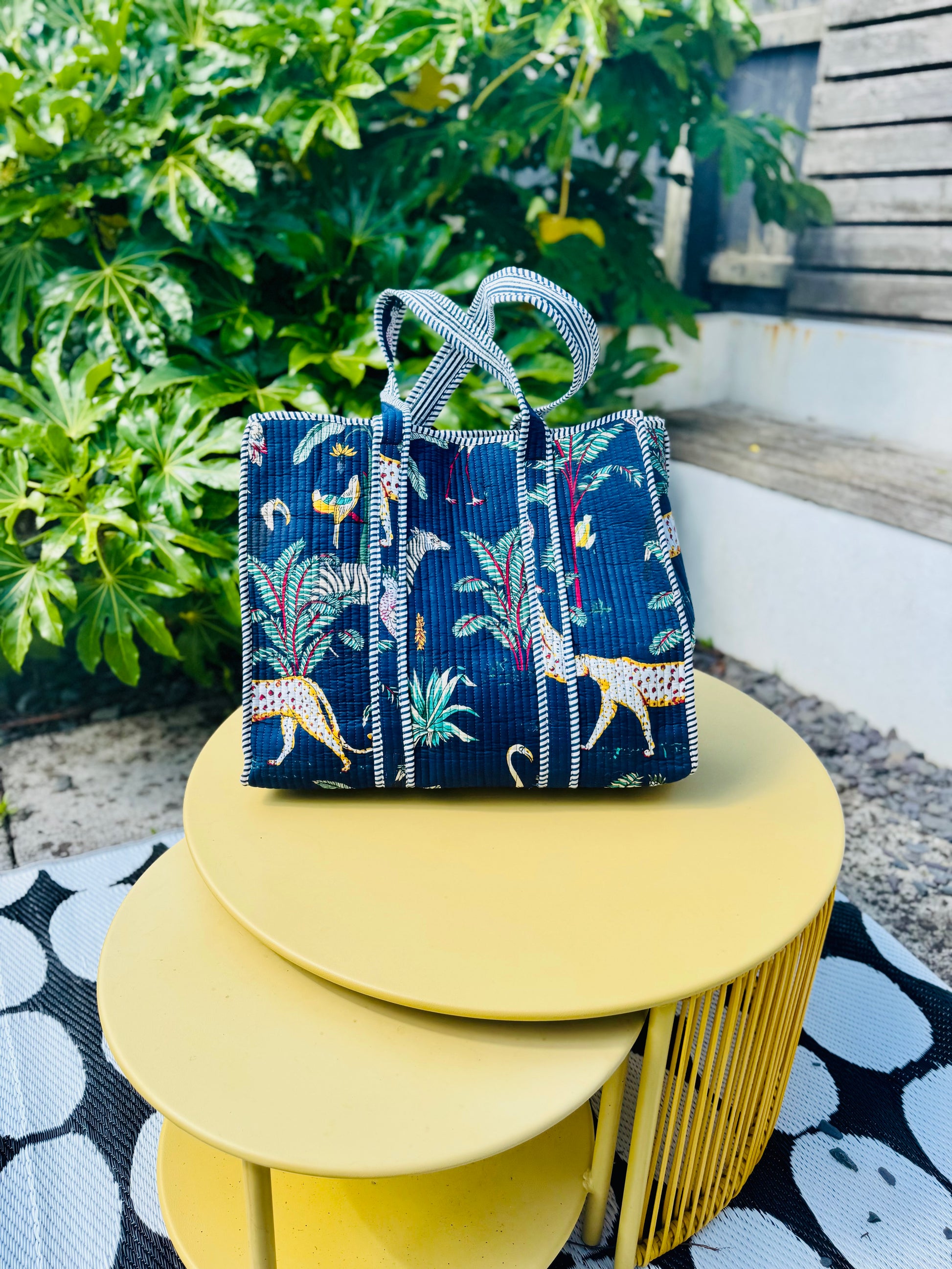 Reversible cotton quilted Tote Bag - jungle theme Multiple colours