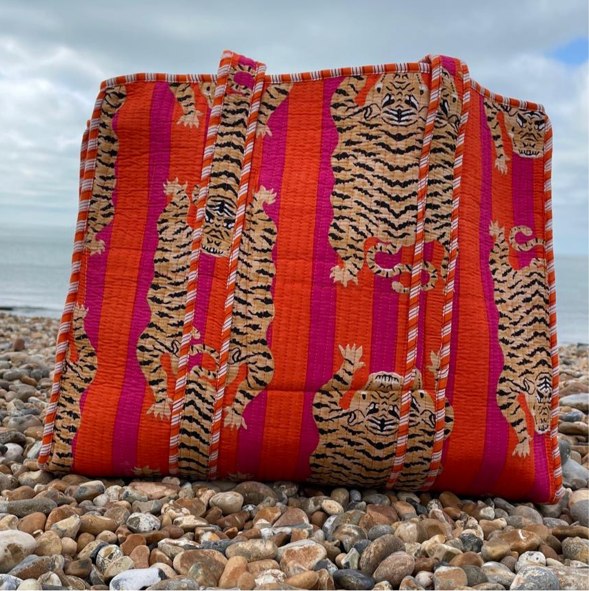 Reversible printed cotton Tote Bag -  Bengal Tiger print multiple colours