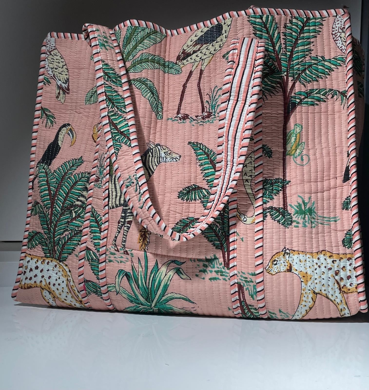Reversible cotton quilted Tote Bag - jungle theme Multiple colours
