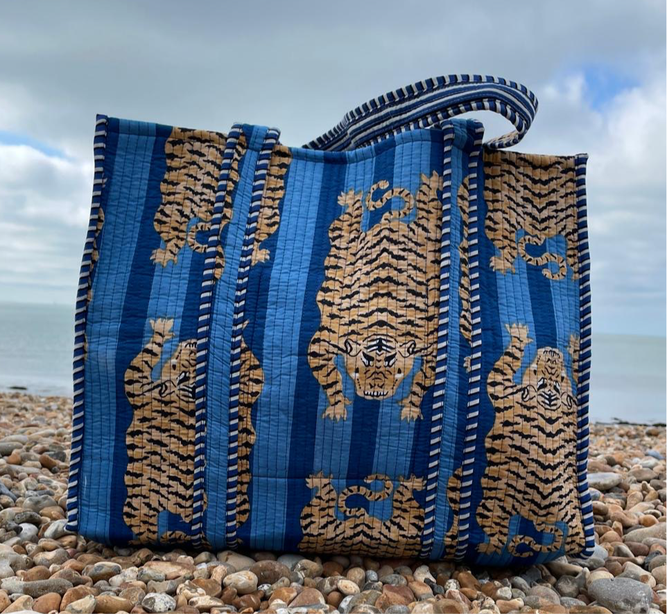 Reversible printed cotton Tote Bag -  Bengal Tiger print multiple colours