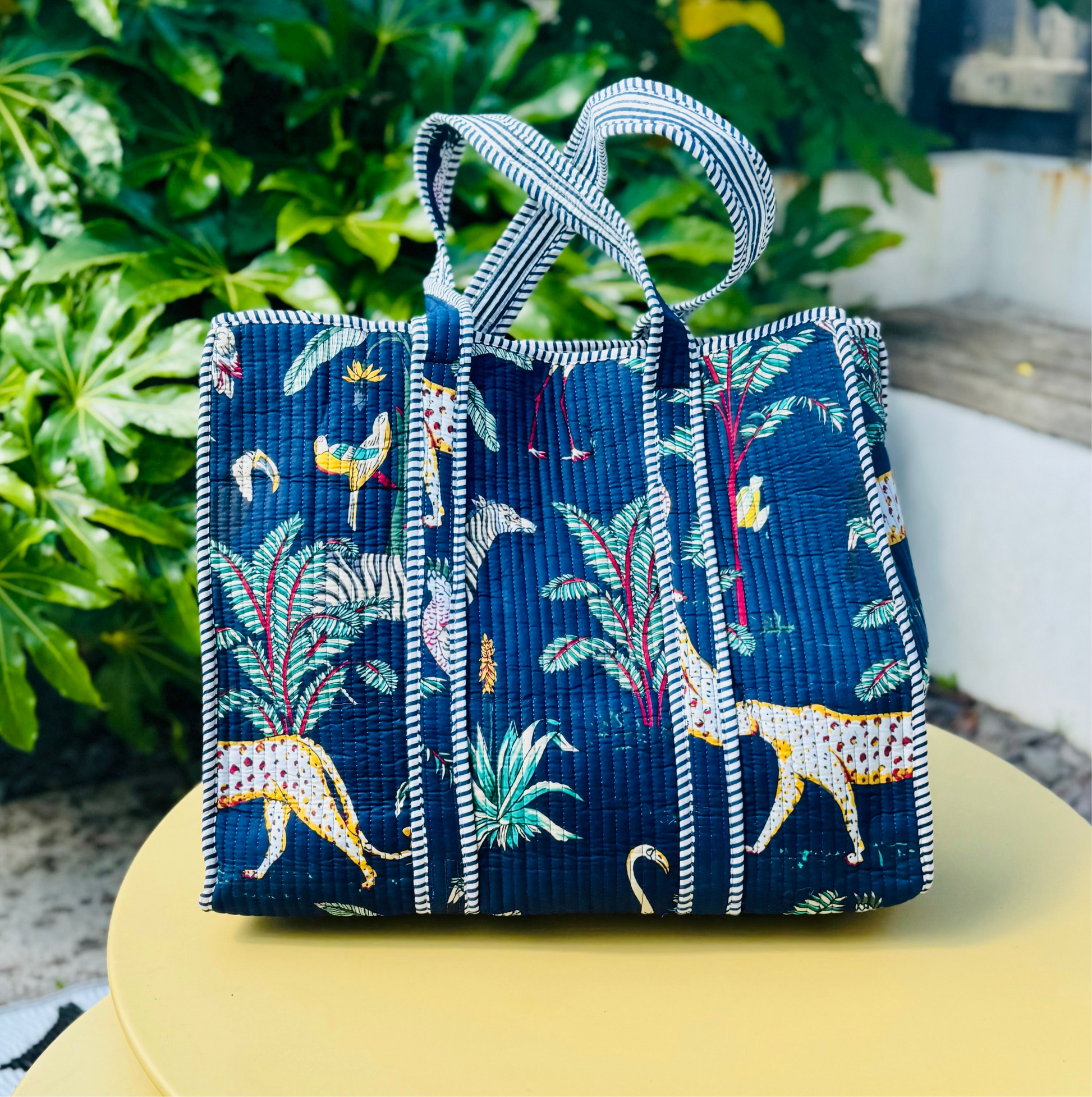 Reversible cotton quilted Tote Bag - jungle theme Multiple colours