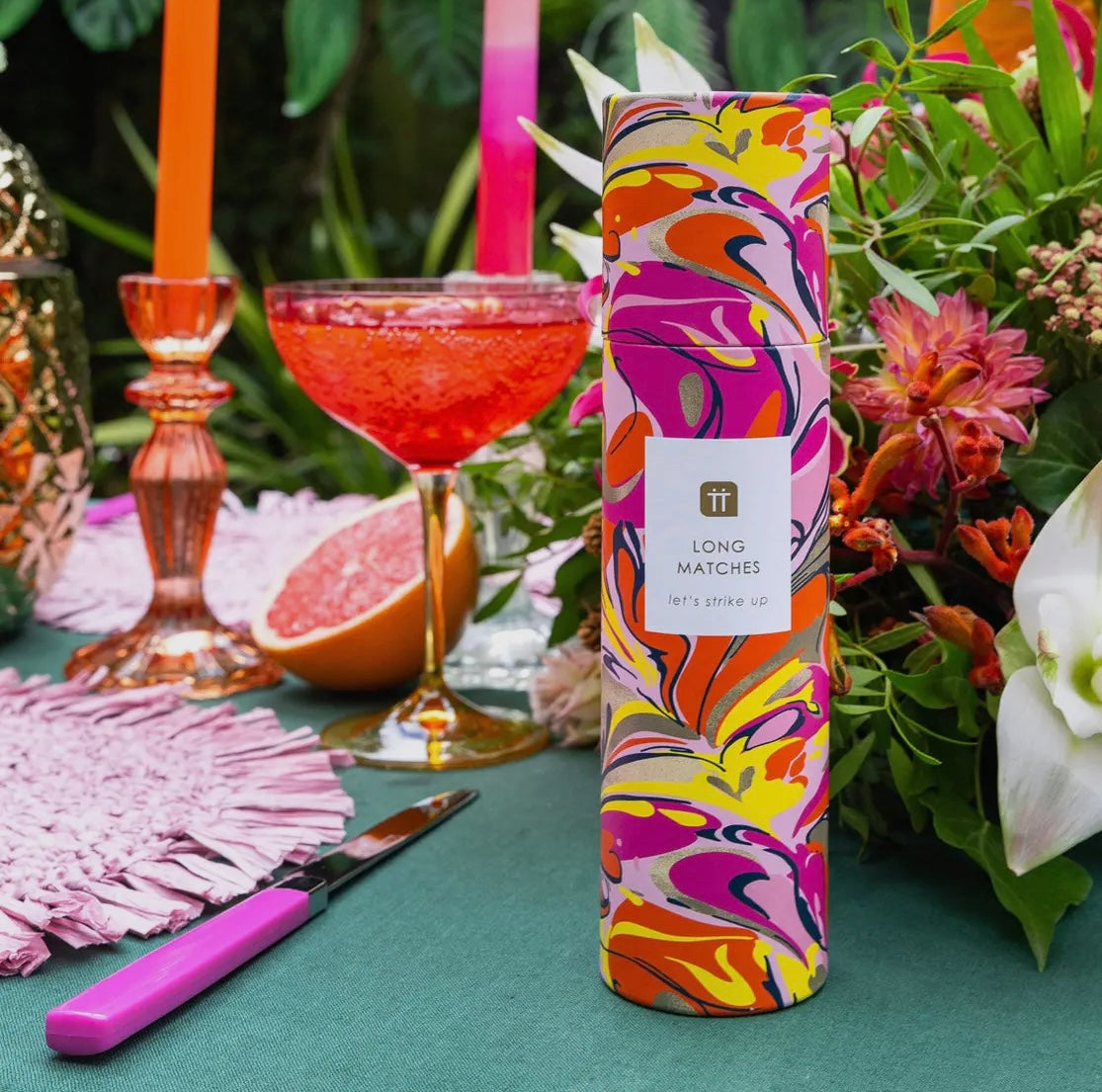 Luxury Long Matches in a Decorative Marble Effect Tube - pink or blue