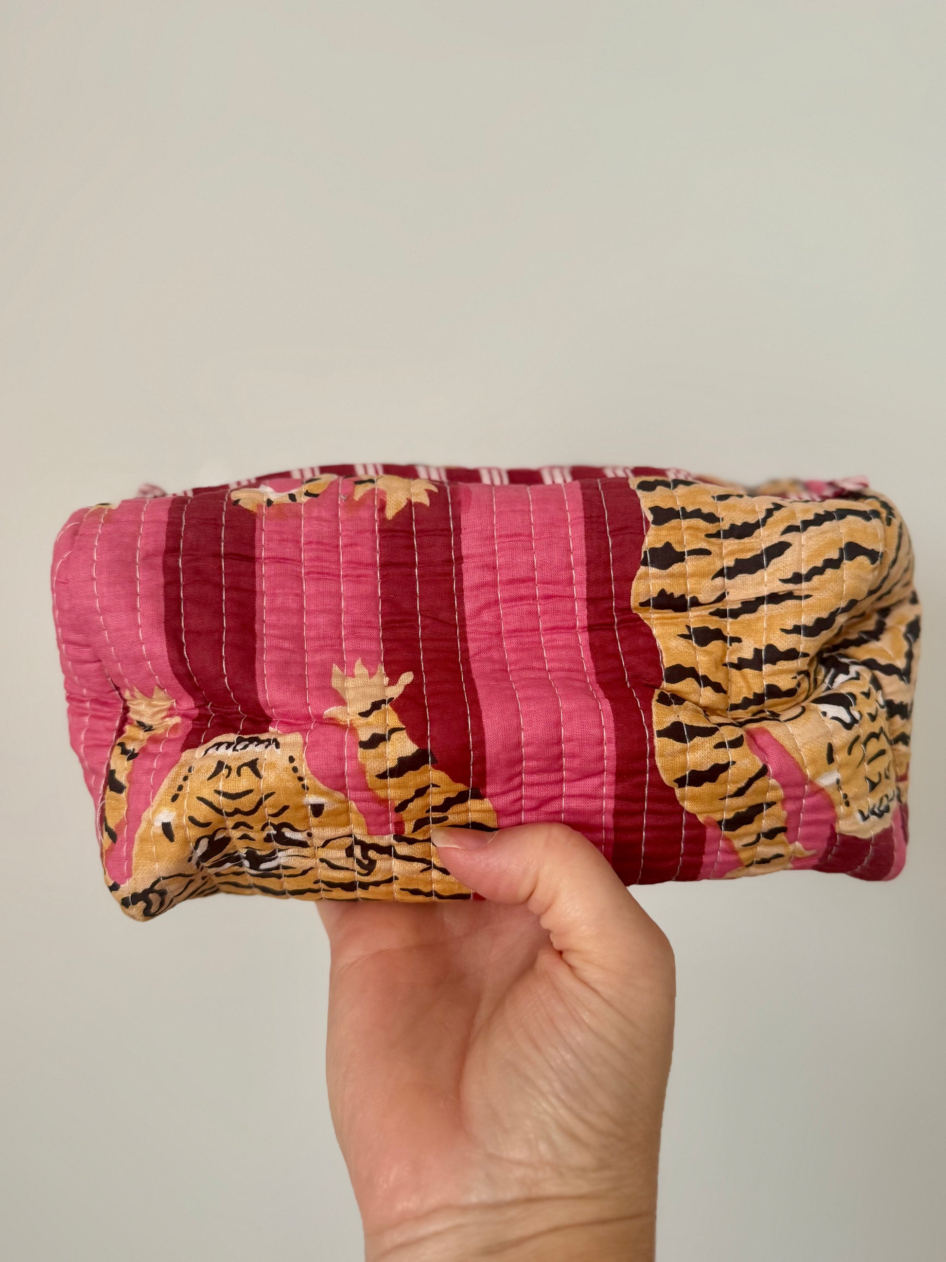Cosmetic pouches - various sizes Bengal Tiger design red and pink stripe