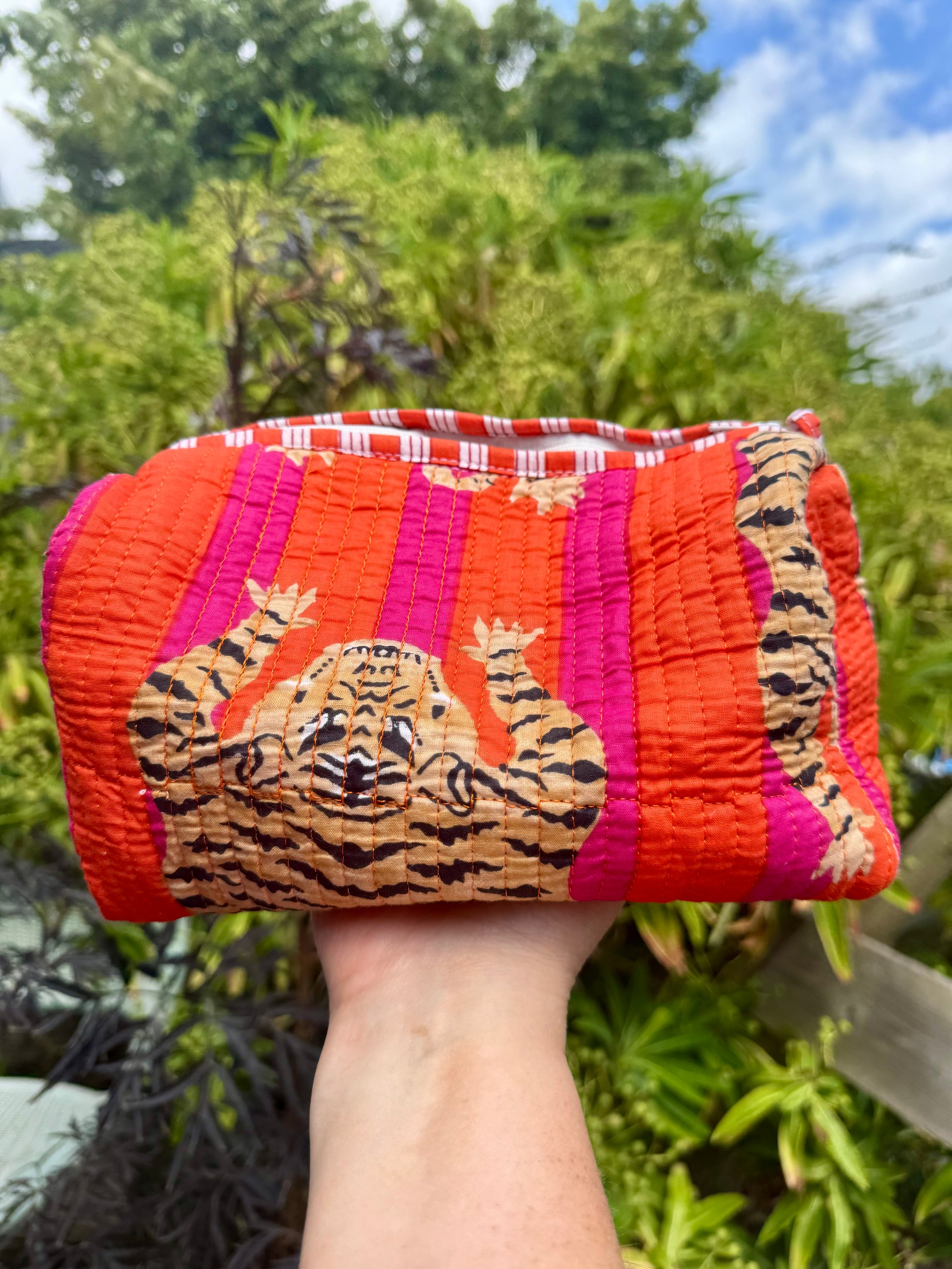 Cosmetic pouches - Bengal Tiger print (pink and orange stripe)