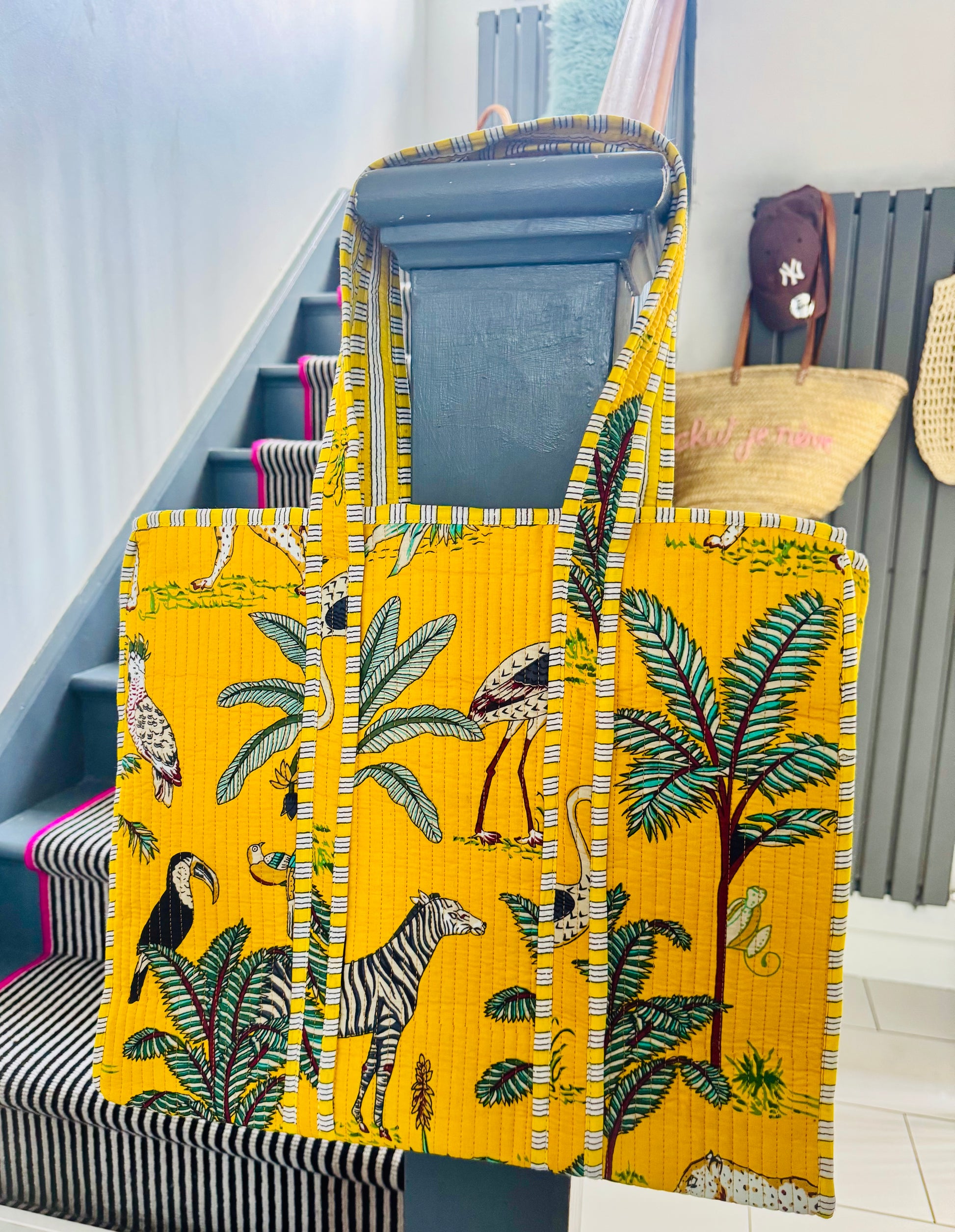 Reversible cotton quilted Tote Bag - jungle theme Multiple colours