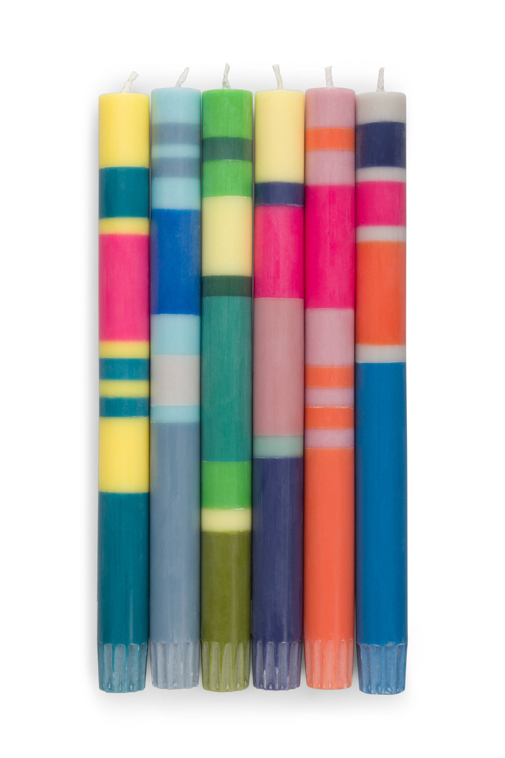 British Colour Standard Mixed Wide 6 X Striped Set, Eco Dinner Candles, 6 Per Pack