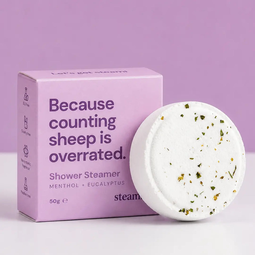 Steami Shower Steamer - "Because counting sheep is overrated" slogan