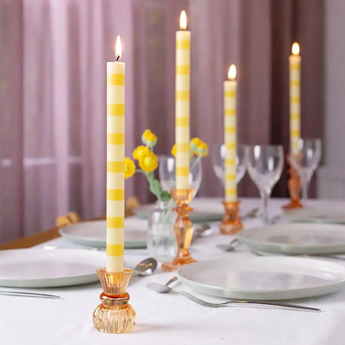 Yellow Stripe Dinner Candles