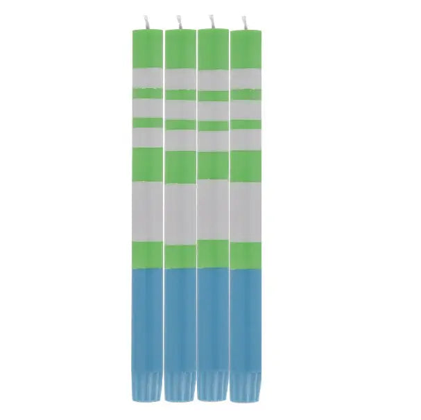 British Colour Standard Dinner Candles - 4 Pack Blue & Green Stripe