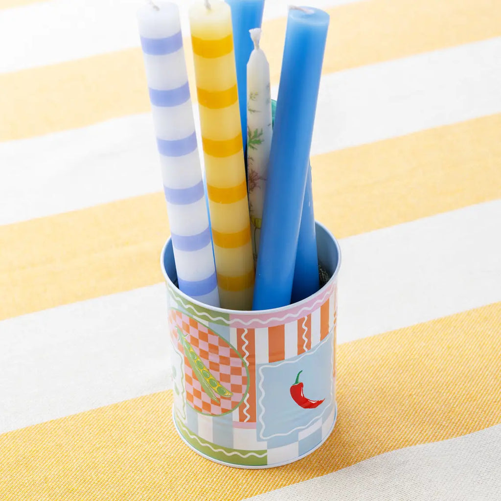 Yellow Stripe Dinner Candles