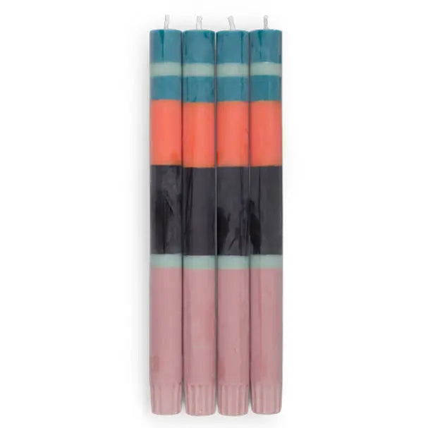 British Colour Standard Dinner Candles - 4 pack Rose, Petrol & Orange Stripe