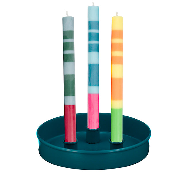 British Colour Standard Mixed Wide 6 X Striped Set, Eco Dinner Candles, 6 Per Pack