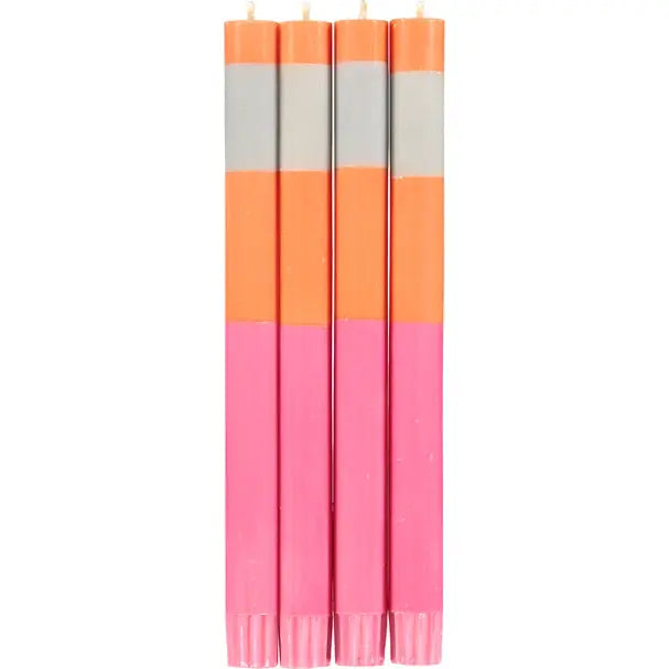 British Colour Standard Stripe Dinner Candles - 4 pack Pink & Orange Stripe