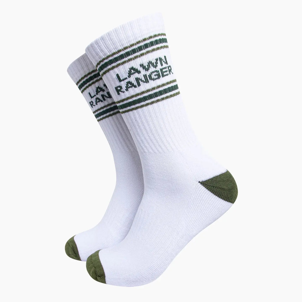 Lawn Ranger Organic Cotton Sports Socks in White/Khaki Green
