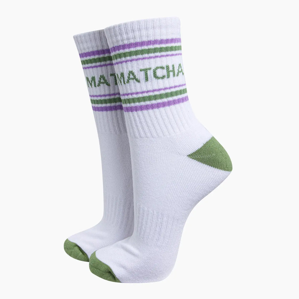 Matcha Organic Cotton Sports Socks in White/Green