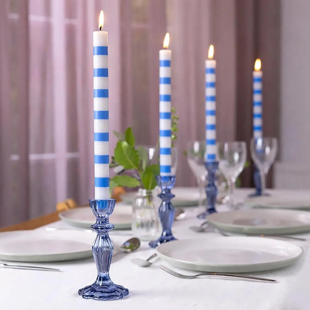 Blue and White Stripe Dinner Candles