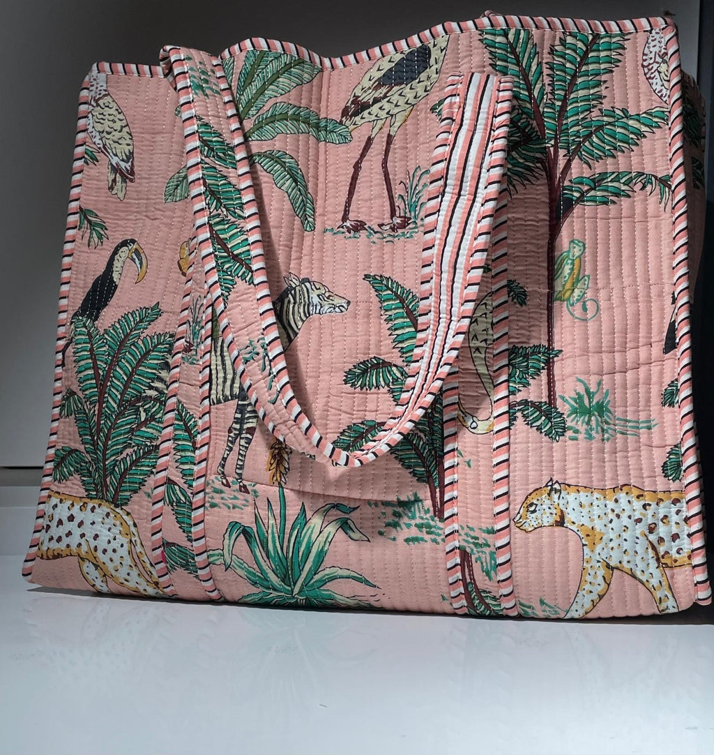 Reversible cotton quilted Tote Bag - jungle theme Multiple colours