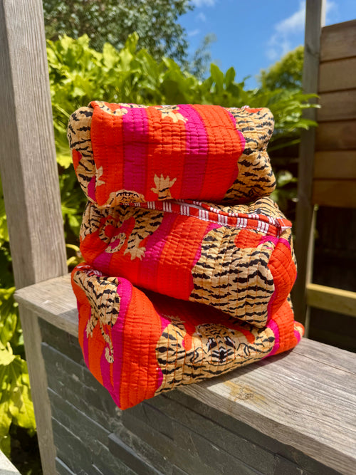 Cosmetic pouches - Bengal Tiger print (pink and orange stripe)