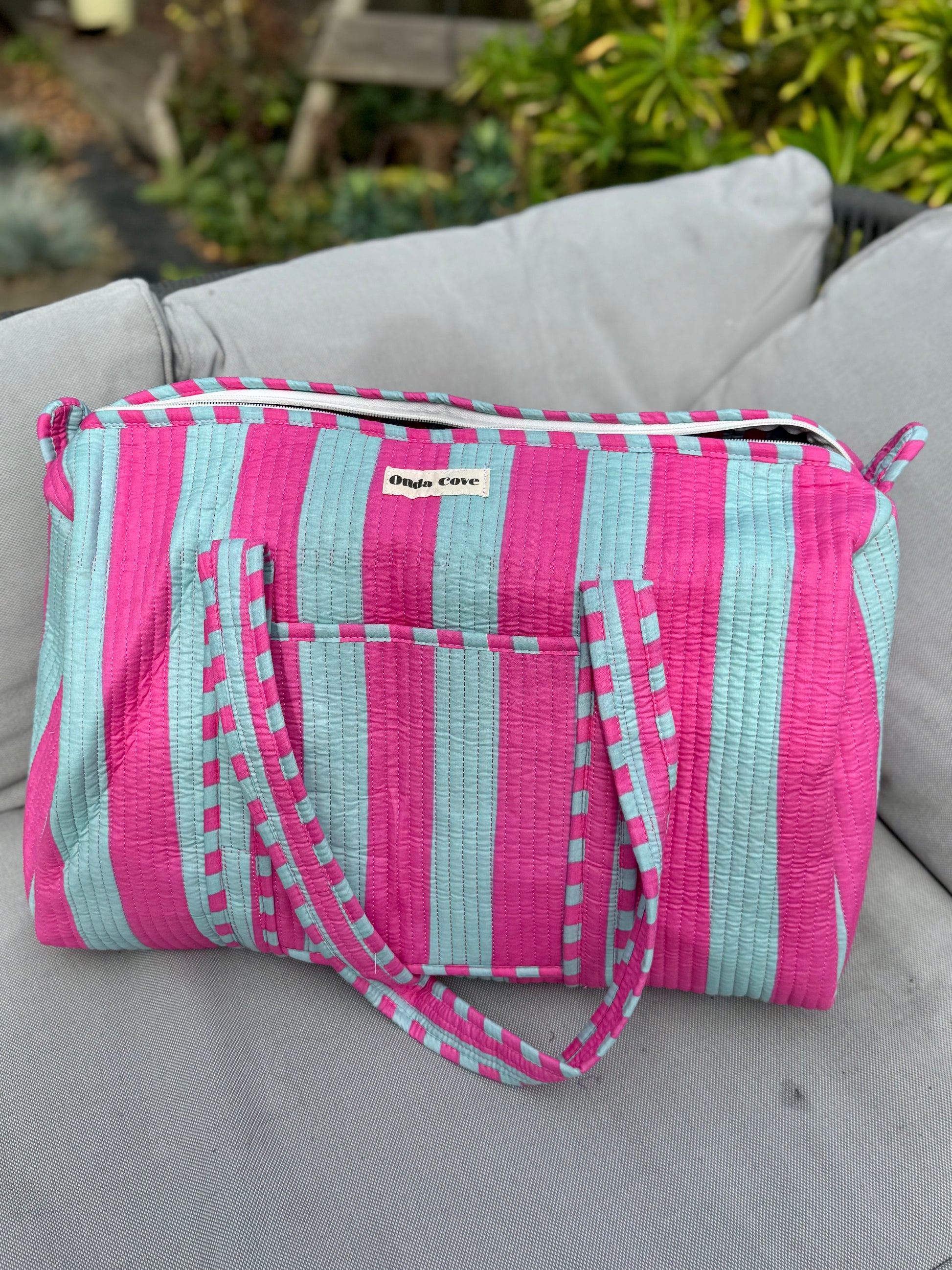 Weekend Duffle Bag - pink and blue stripe