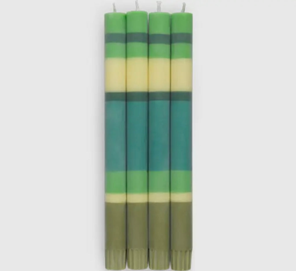 Striped green dinner candles 4 pack
