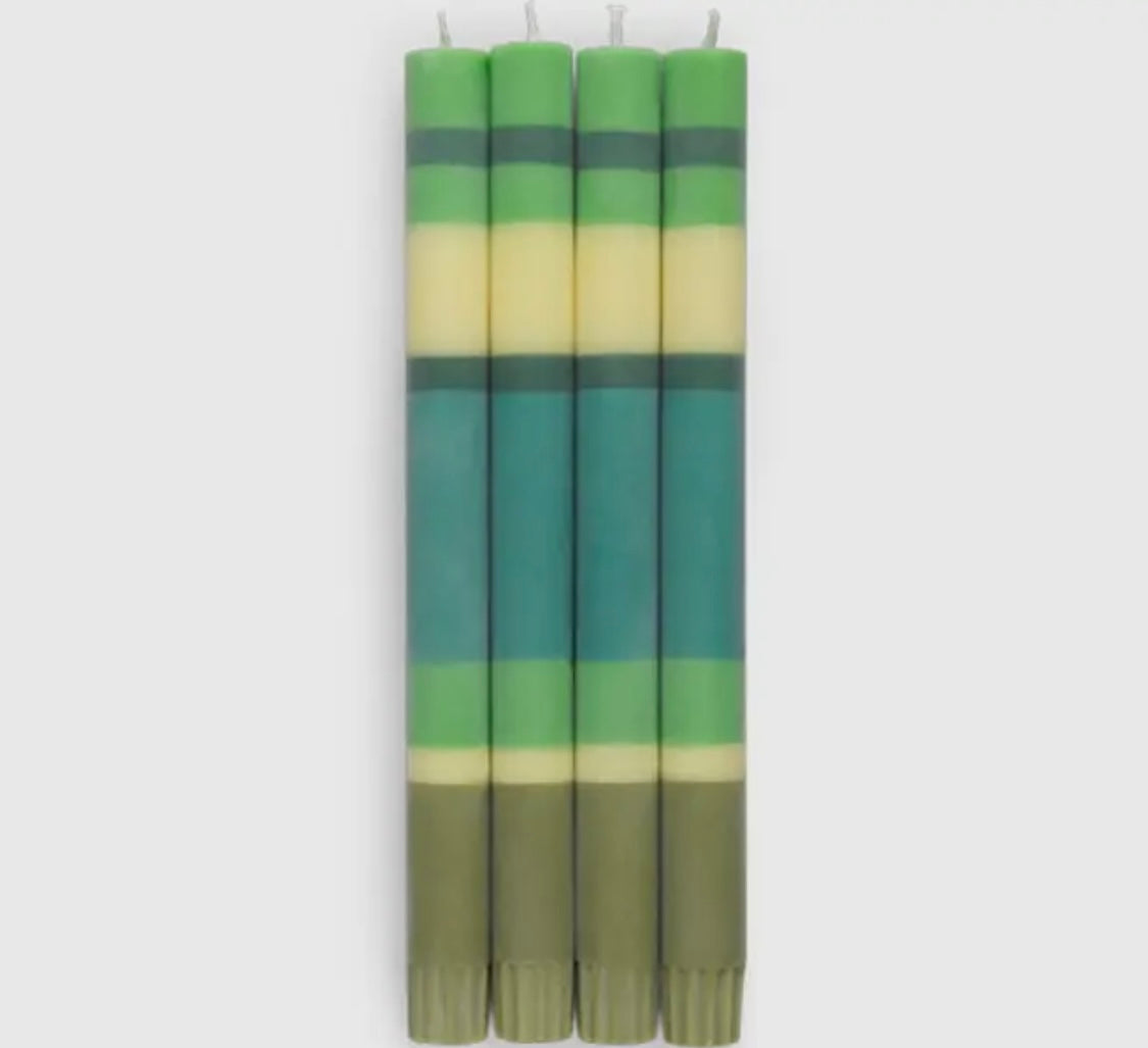 Striped green dinner candles 4 pack