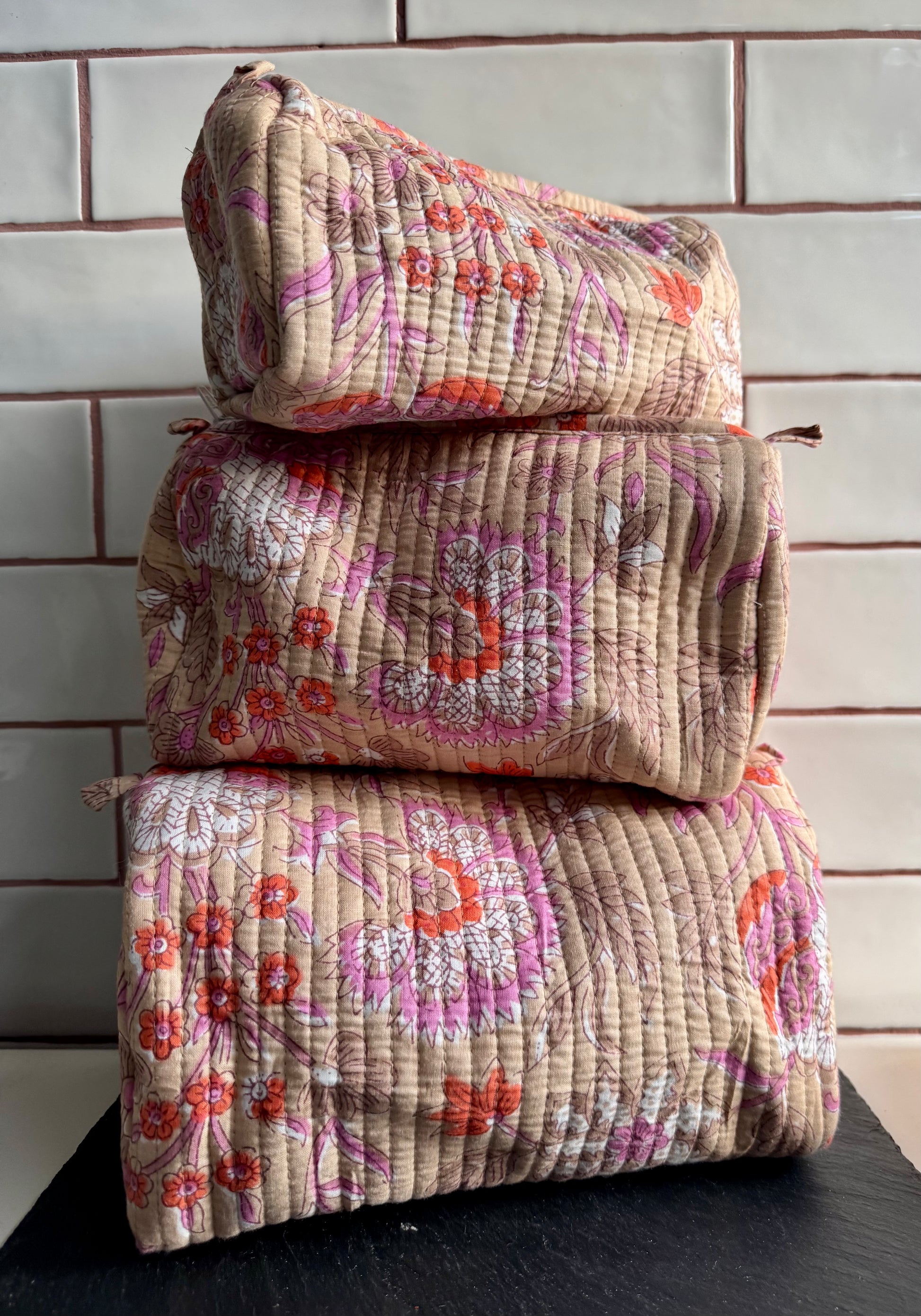 Cosmetic Pouches   various sizes - pale pink flower