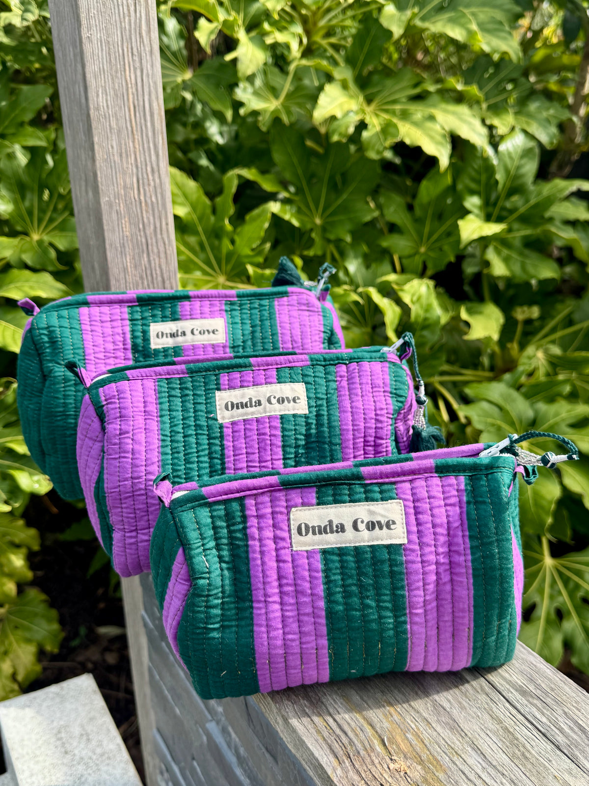 Cosmetic Pouches - purple and green stripe (three sizes)