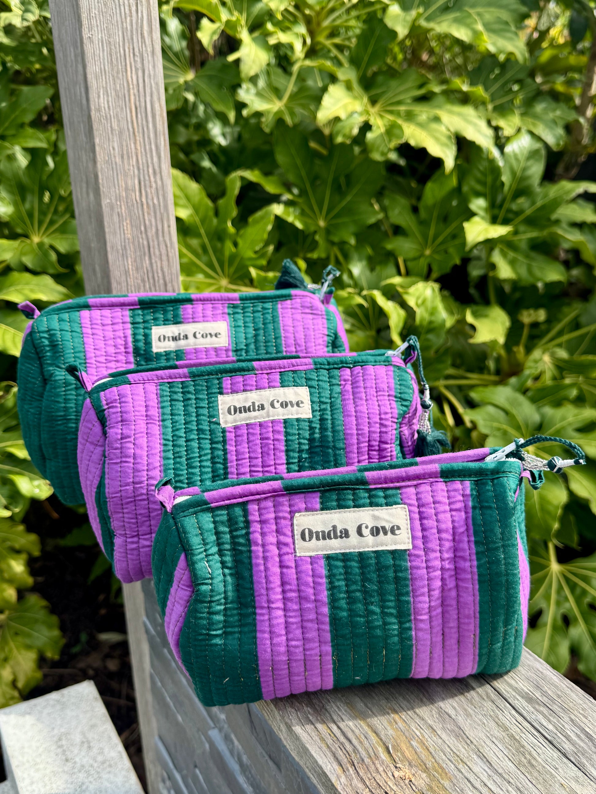 Cosmetic Pouches - purple and green stripe (three sizes)