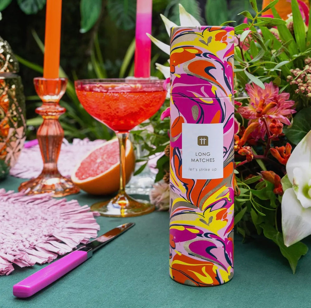 Luxury Long Matches in a Decorative Marble Effect Tube - pink or blue