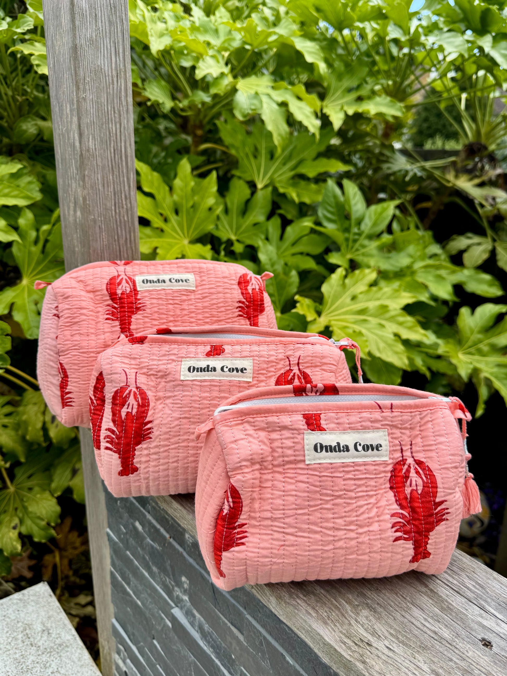 Cosmetic pouches - coral lobster print multiple sizes