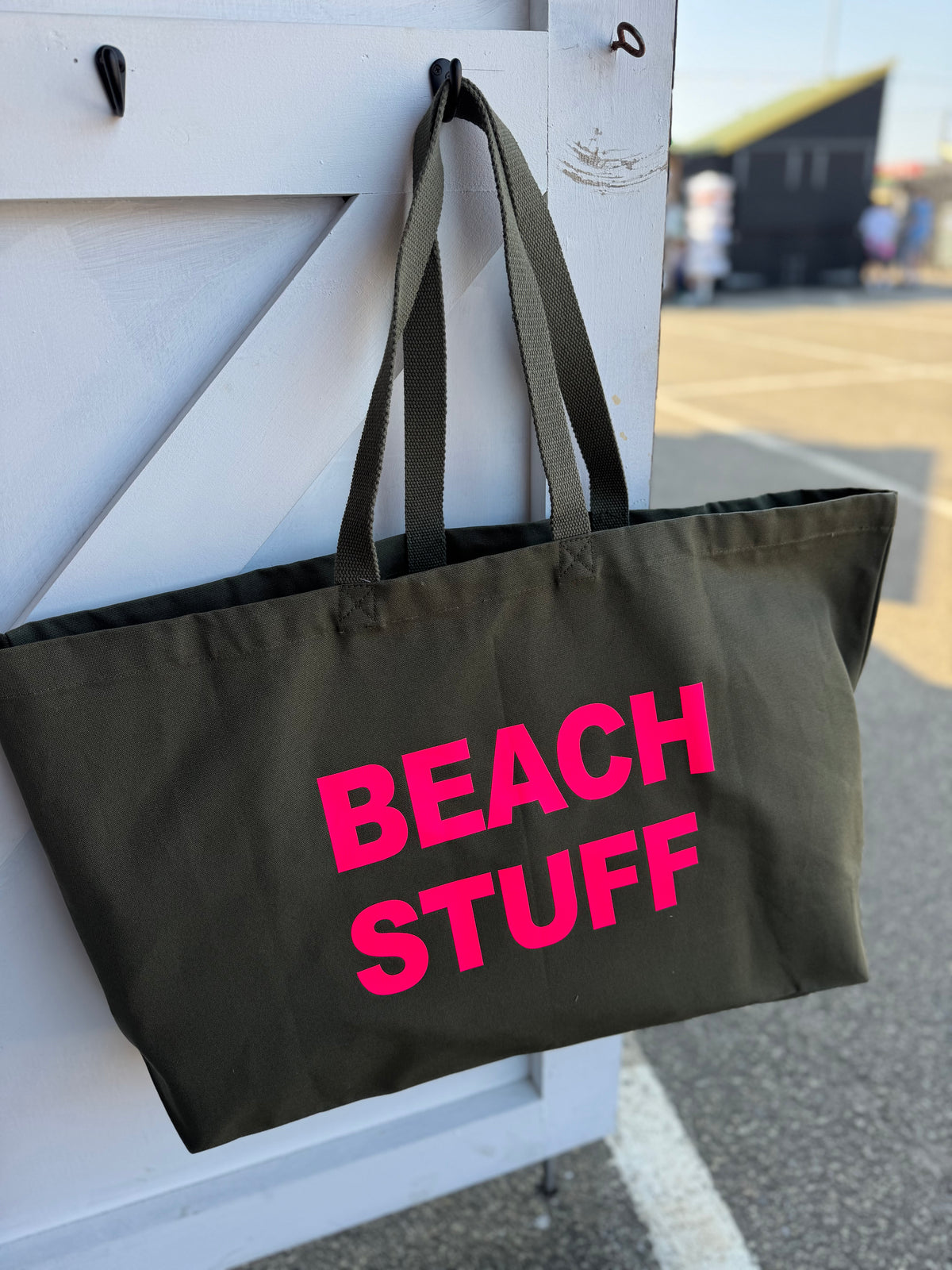 Oversized “beach stuff bag” - green and pink