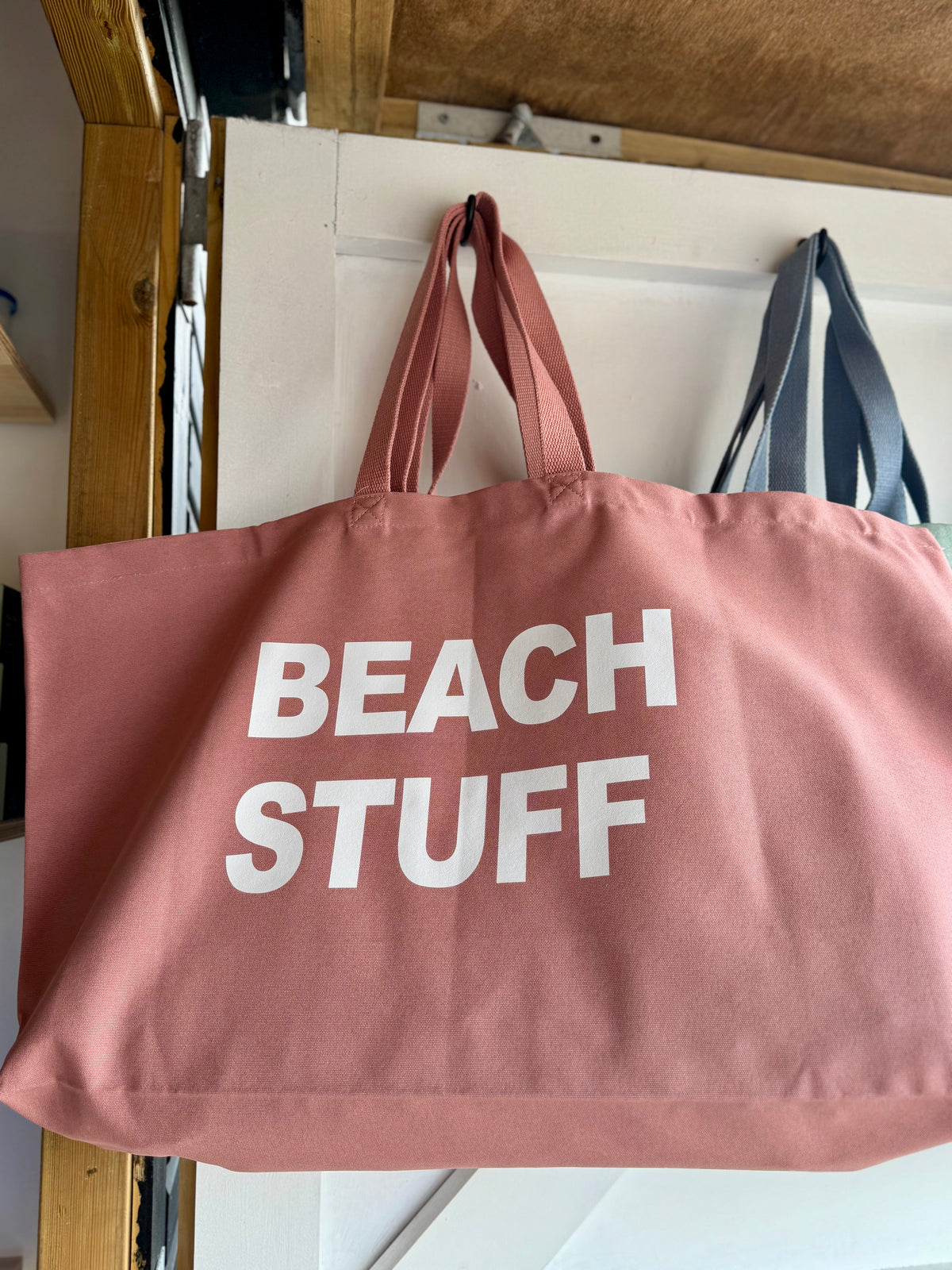 Oversized “beach stuff” bag - pink and white