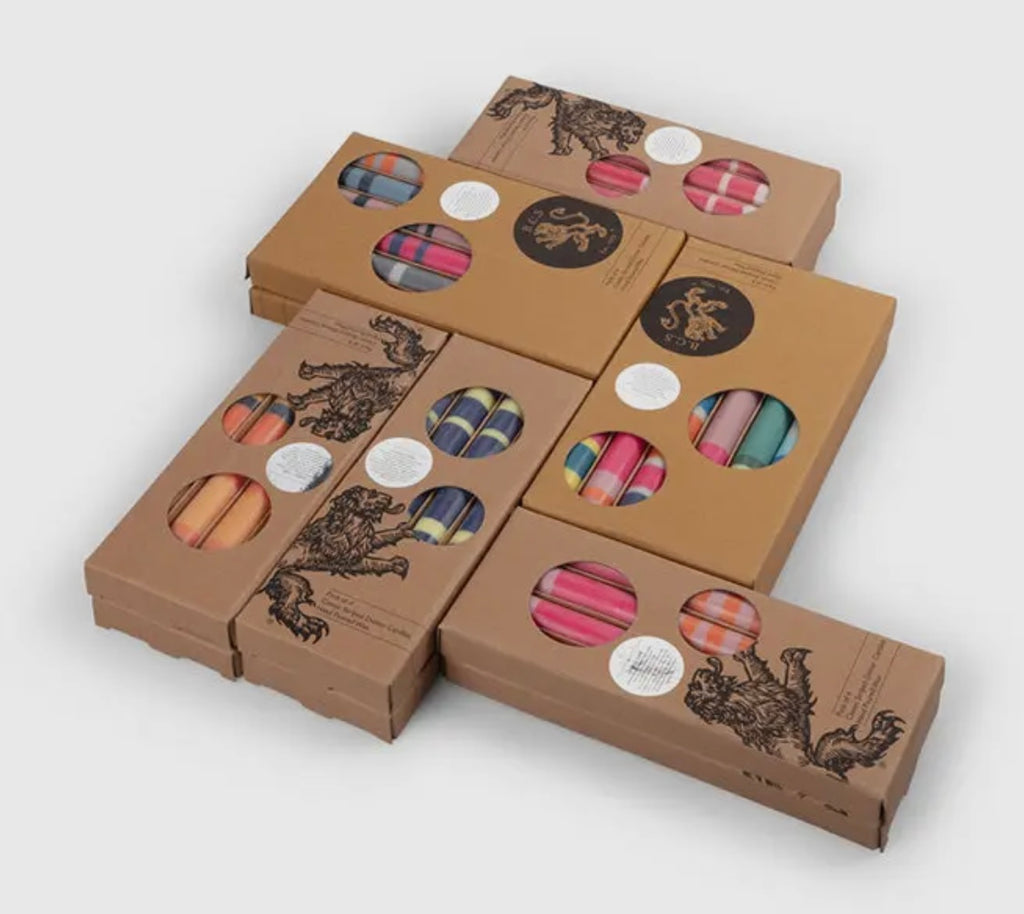 Striped green dinner candles 4 pack