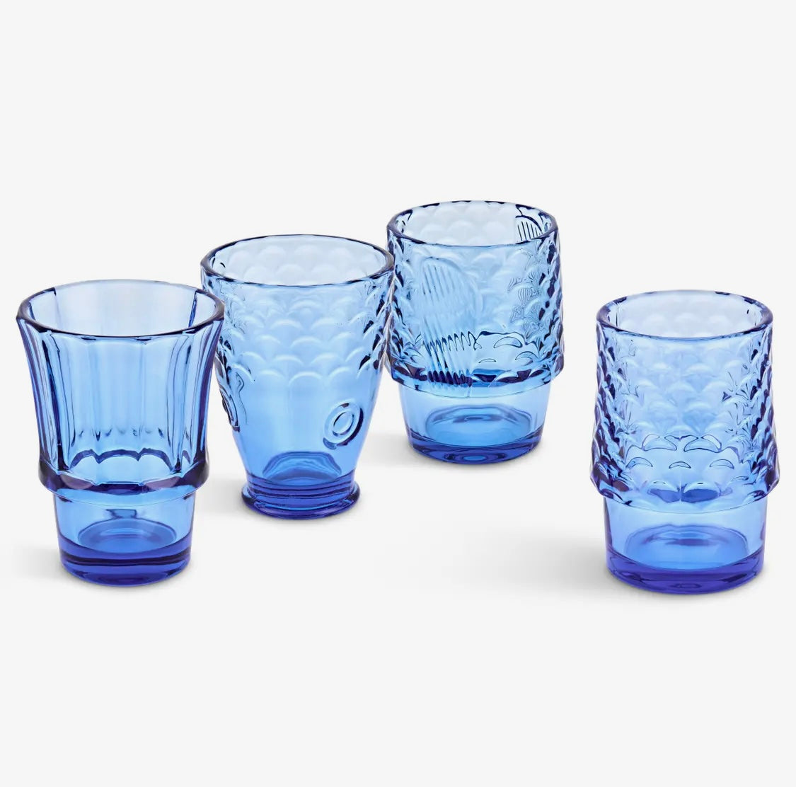 Fish stacking glasses (set of 4) - Blue