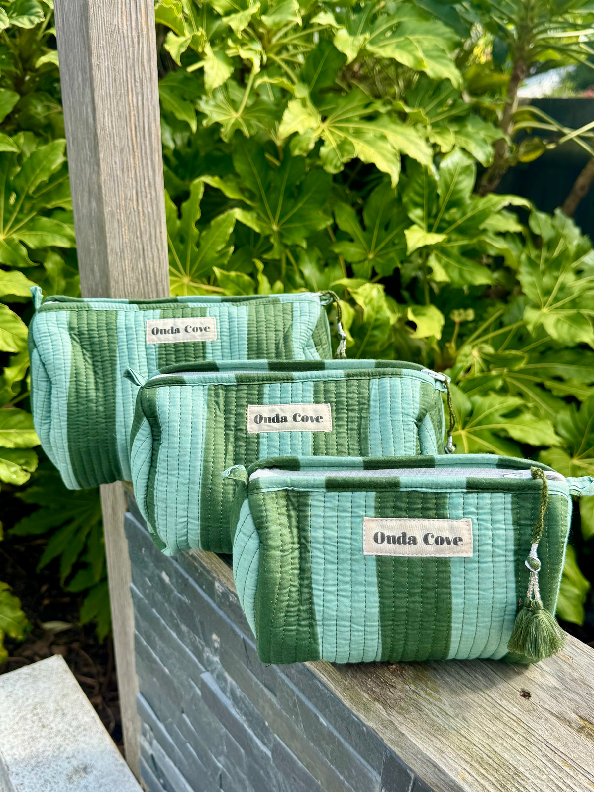 Cosmetic Pouches - forest green stripe (three sizes)