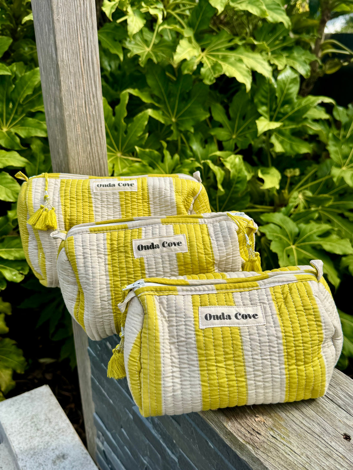 Cosmetic Pouches - yellow stripe (three sizes)