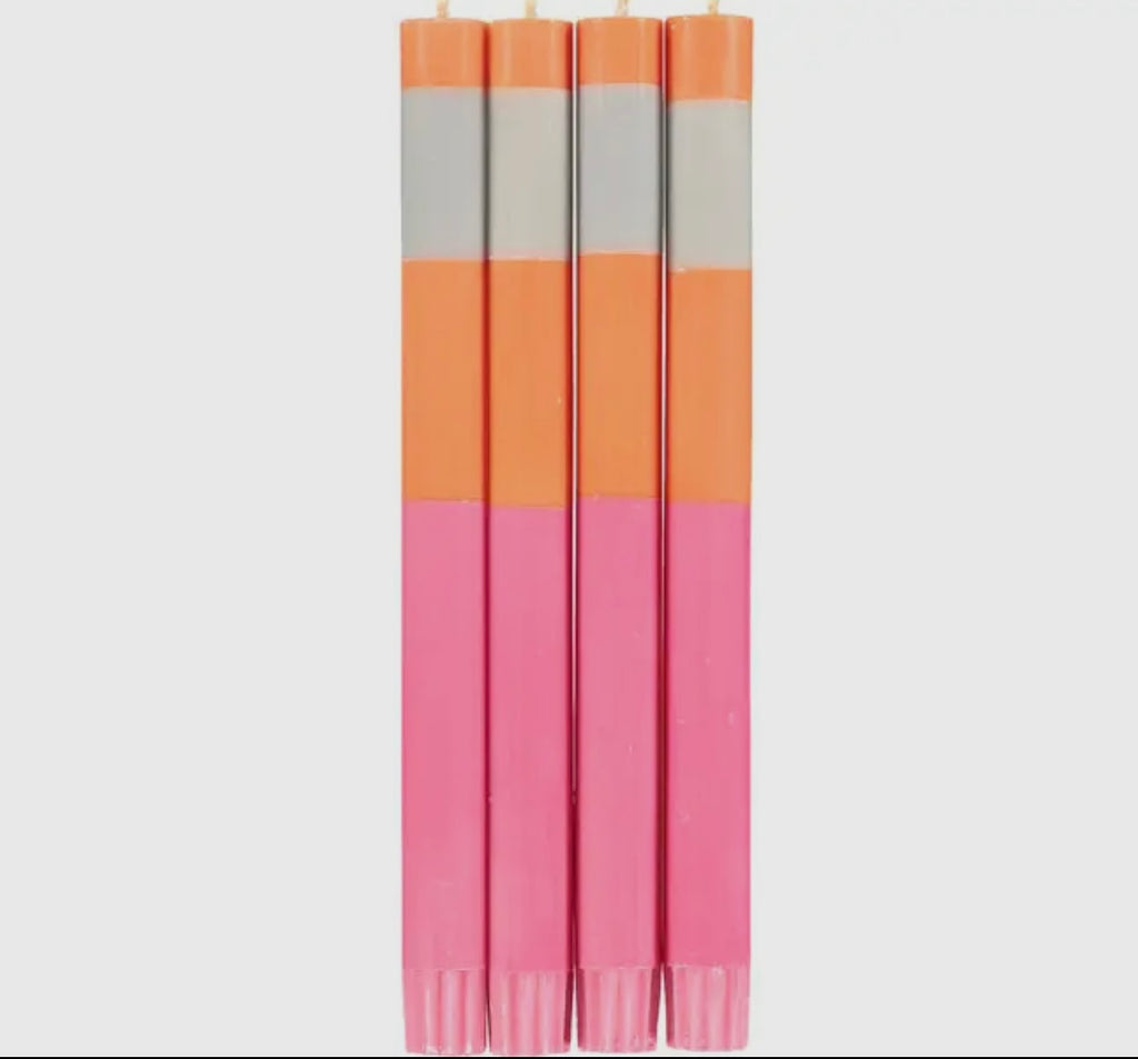 Neon striped candles pack of 4