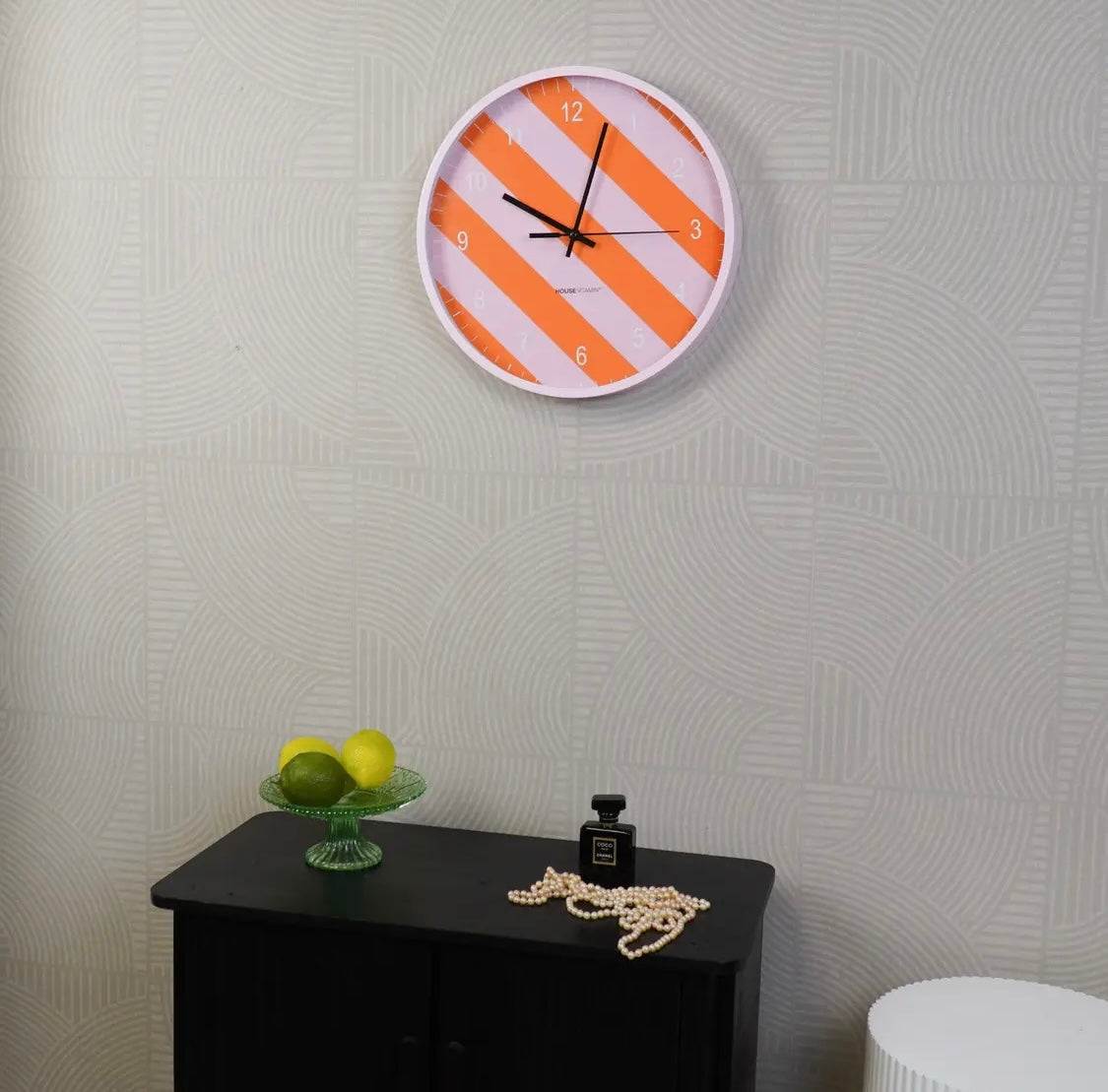 Stripe pattern wall clock - orange and pink design