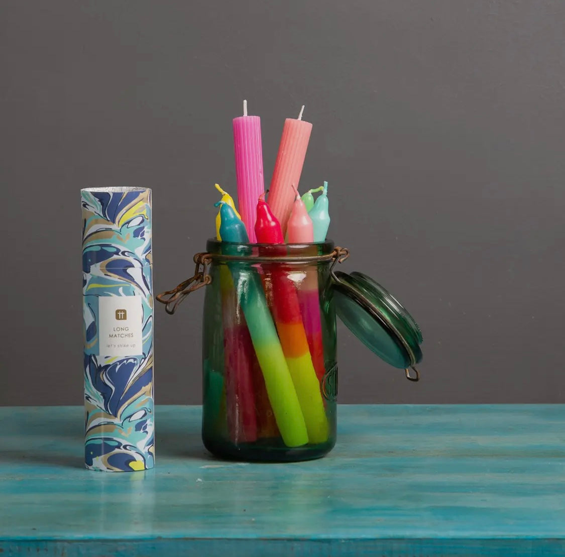 Luxury Long Matches in a Decorative Marble Effect Tube - pink or blue