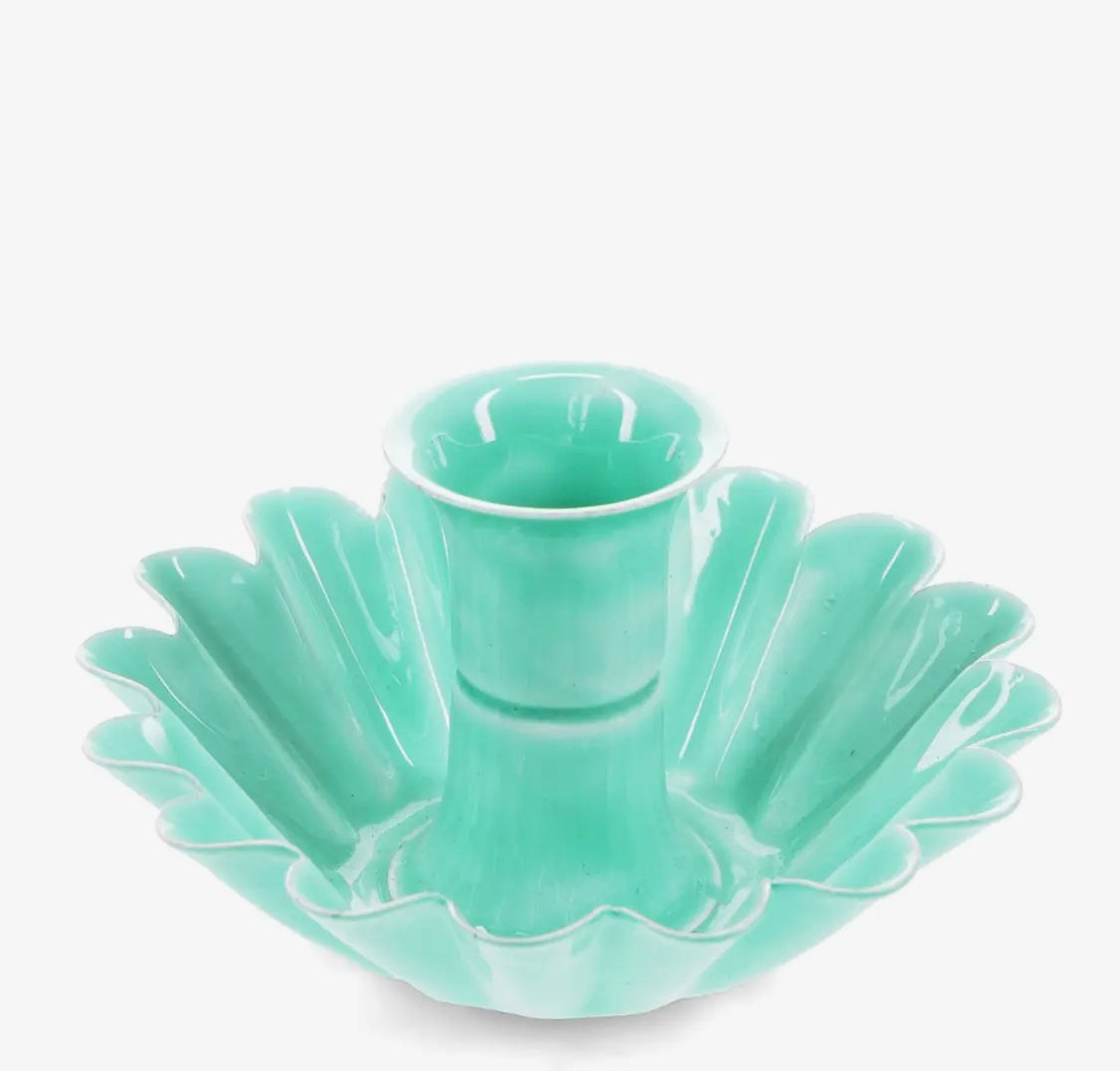 Enamel flower candle holder - Aqua