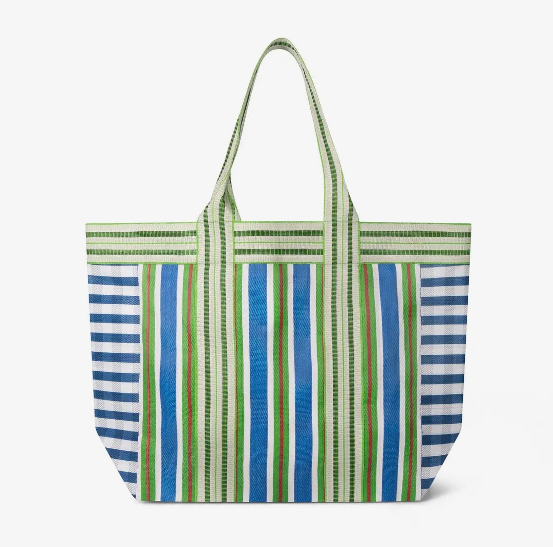 Eco woven shopper / beach bag in Medici Blue and Grass Green