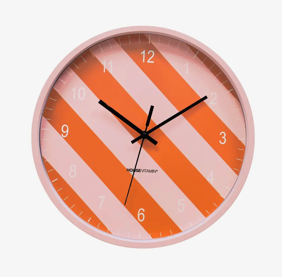 Stripe pattern wall clock - orange and pink design