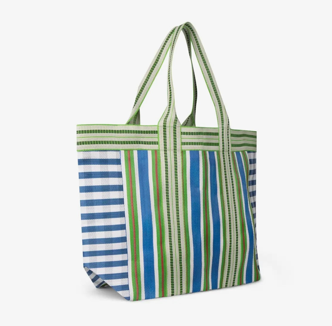 Eco woven shopper / beach bag in Medici Blue and Grass Green