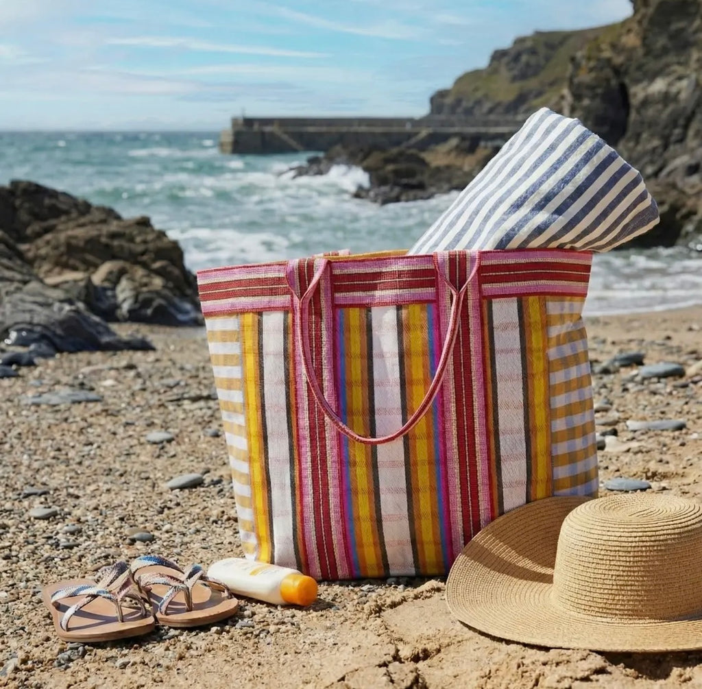 Eco Woven Shopper / Beach Bag in Yellow and Magenta