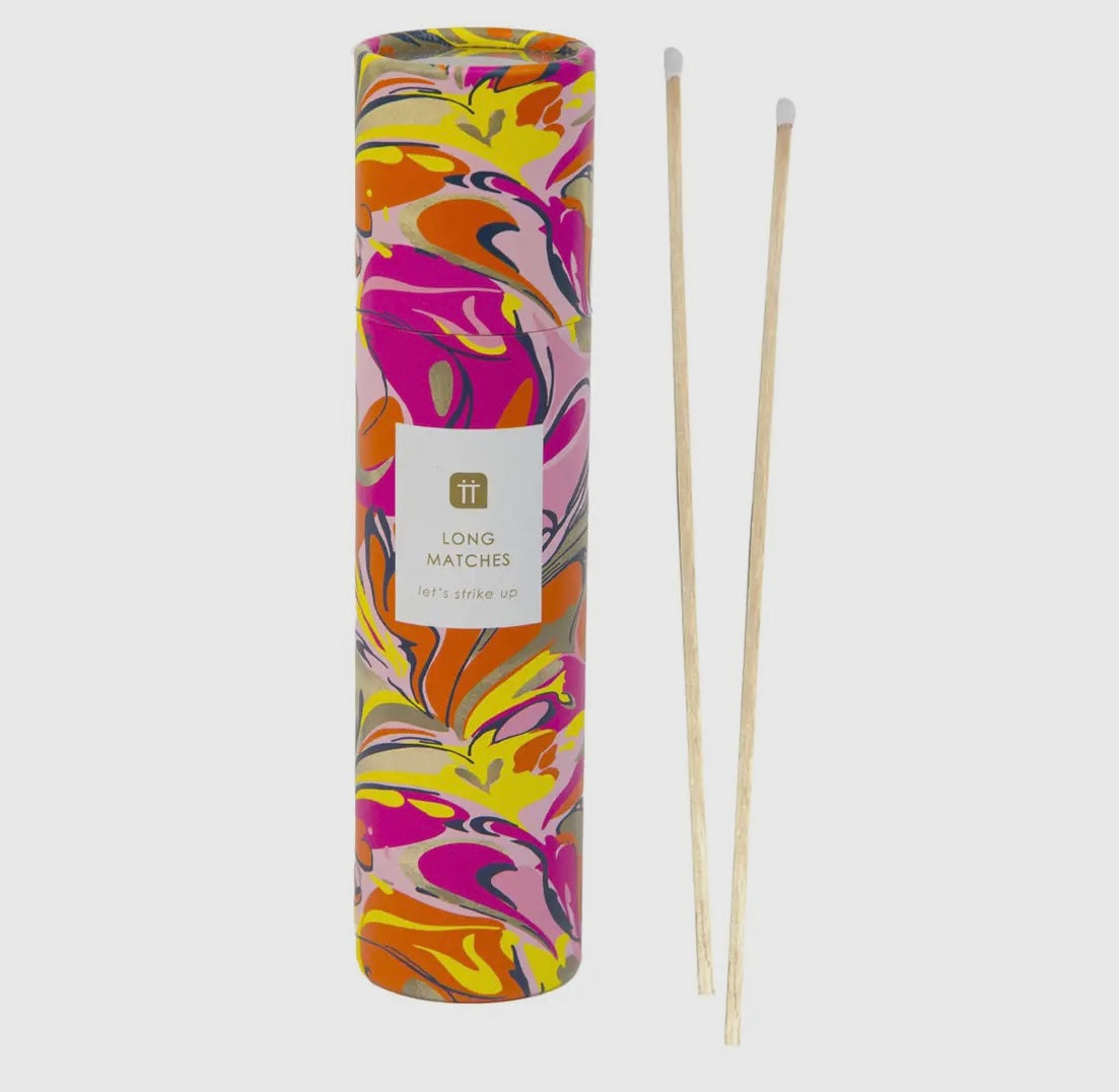 Luxury Long Matches in a Decorative Marble Effect Tube - pink or blue