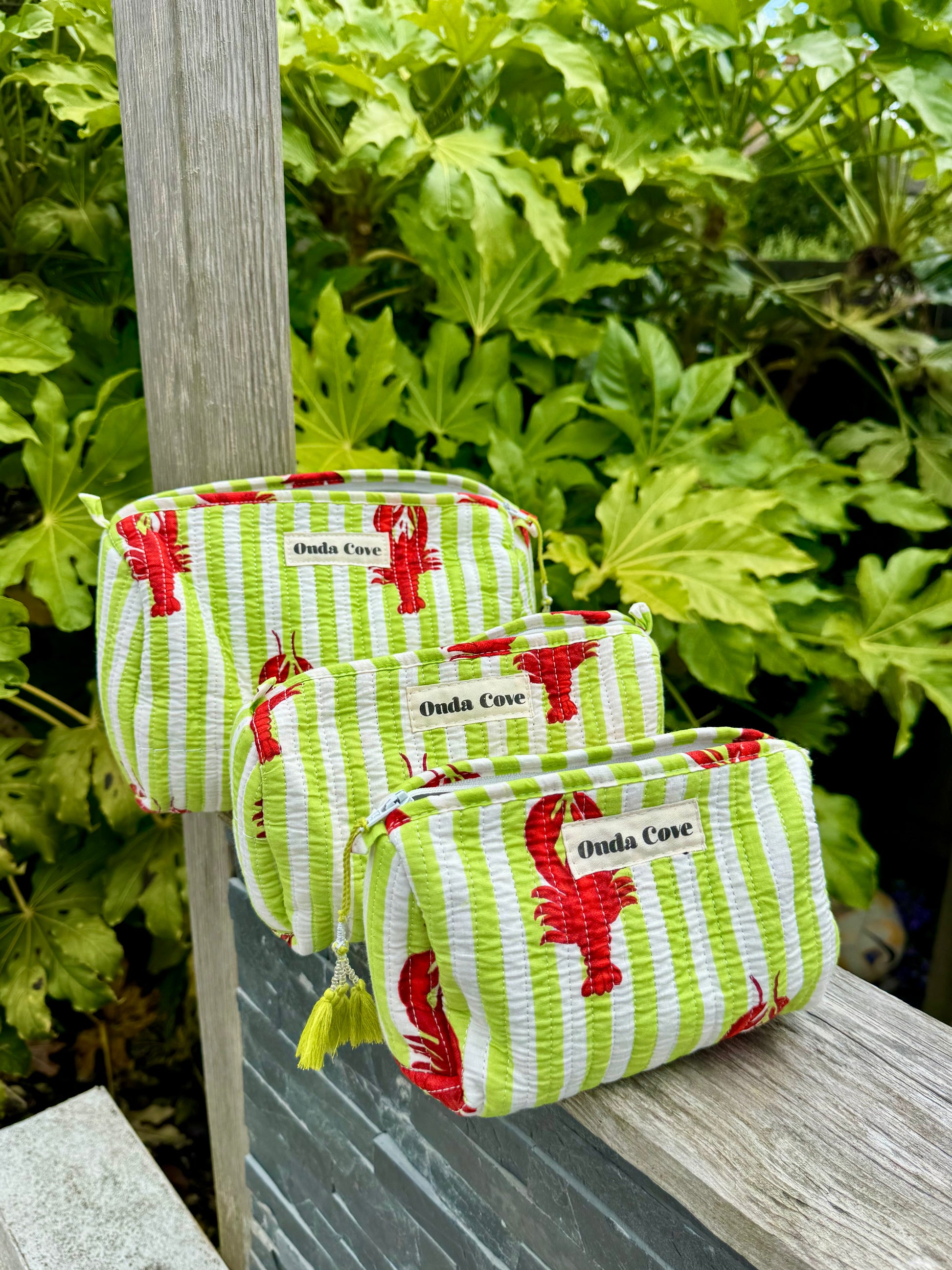 Cosmetic pouches - lime green lobster stripe print Multiple Sizes