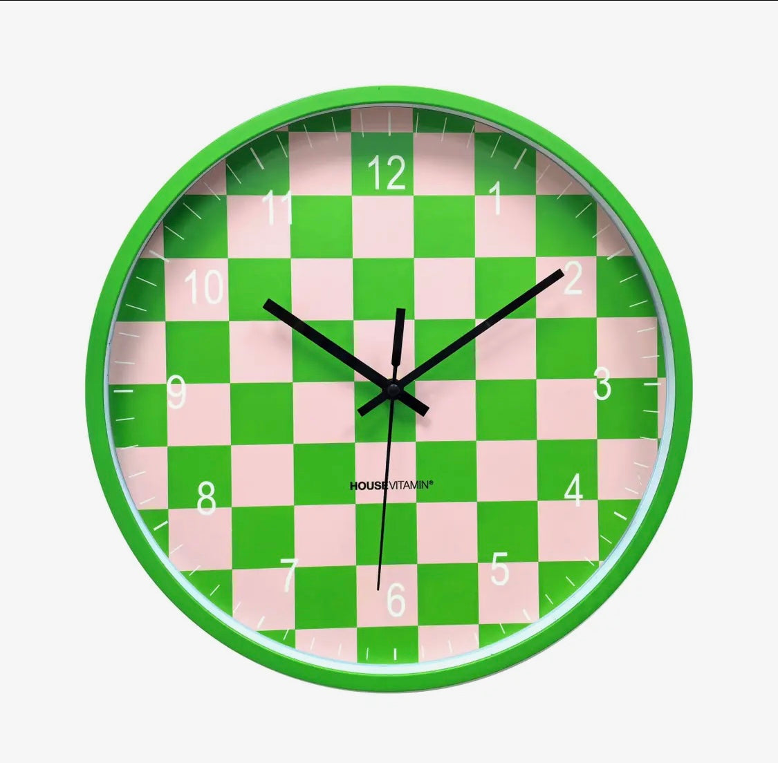 Block pattern wall clock - green and pink