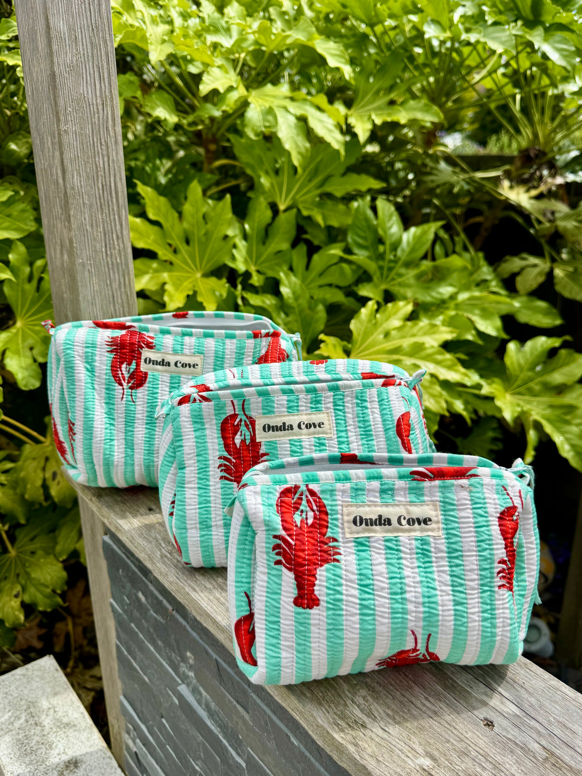 Cosmetic pouches - turquoise stripe lobster various sizes