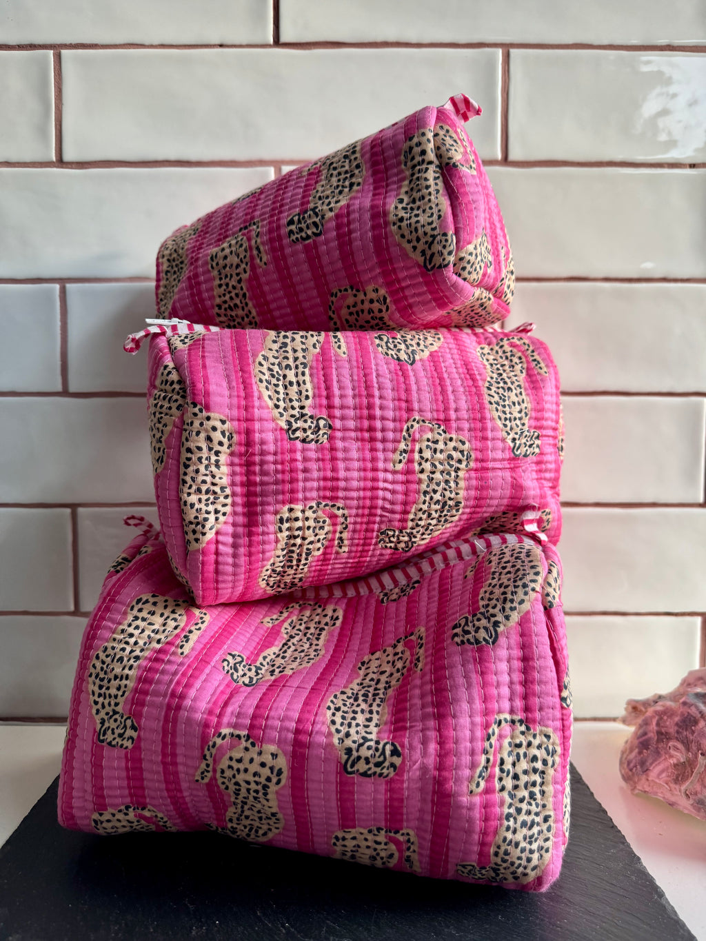 Cosmetic pouches various sizes - bright pink small tiger