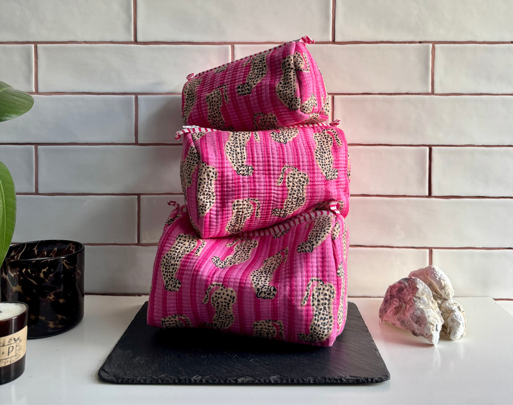 Cosmetic pouches various sizes - bright pink small tiger